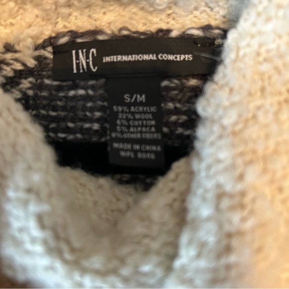 I.N.C.International Concepts Gray White Tan Knit Wool Alpaca Blend Fringe Poncho - Picture 13 of 16